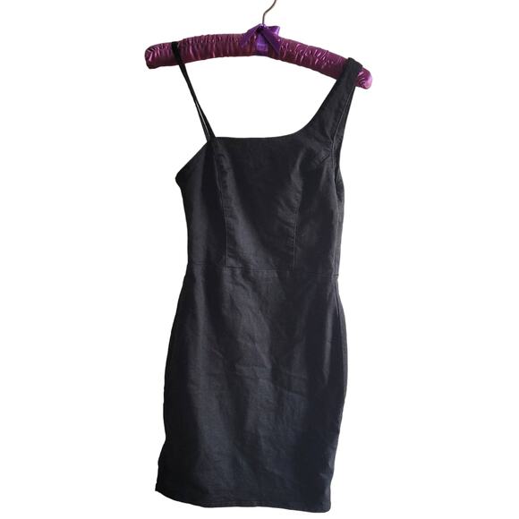NWT Topshop Black Stretch Zipper Back Asymetrical Shoulder Short Dress Sz 4 - Picture 1 of 4